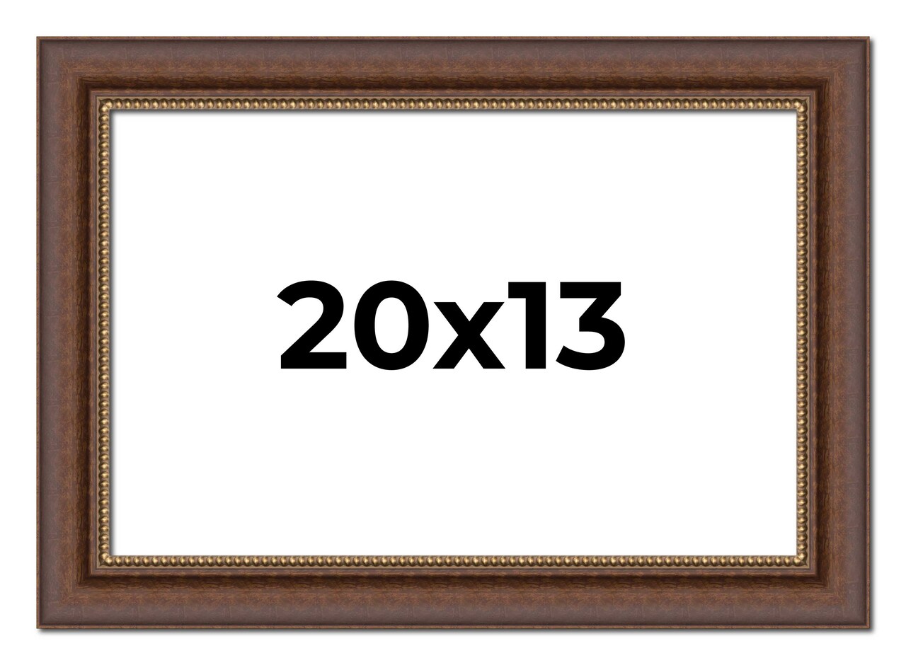 20x13 Traditional Brown Picture Frame - UV Acrylic, Foam Board Backing, Hanging Hardware